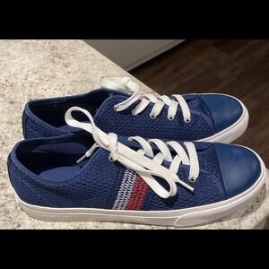 Tommy Hilfiger Sneakers Shoes Women Size 10 Red White Stripe Mesh Dark Blue